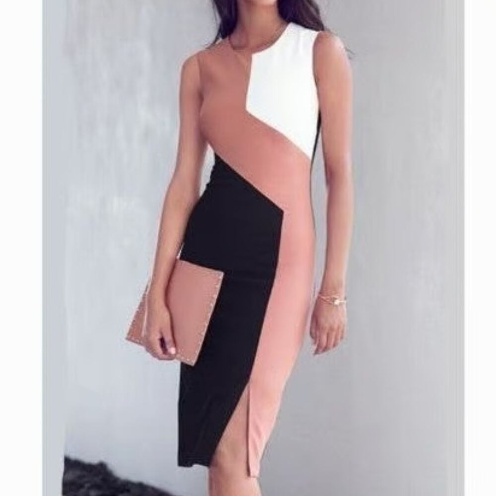 White House Black Market Sheath Dress Plus Size 14 Colorblocked Office Career‎